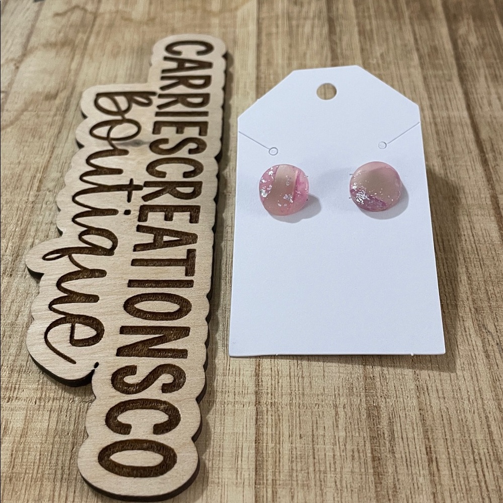 Pink Iridescent Glitter Stud Earrings